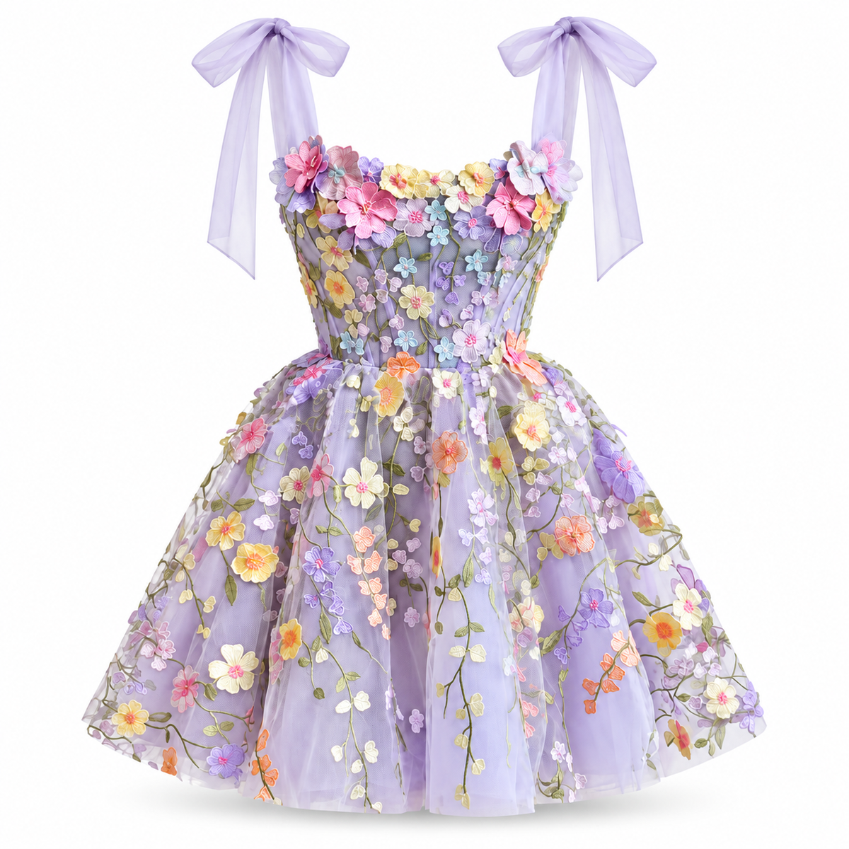 Lavender Floral Applique Sleeveless Mini Dress