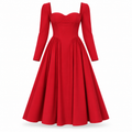 Red Long Sleeve Fit-and-Flare Dress with Corset Bodice