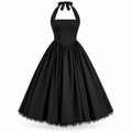 Black Halter Tulle Midi Dress with Full Skirt